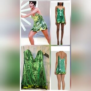 NWT $1950 Designer Sequin Slip Y2K Kelly Green Dress Medium 8 Glamoratti Rave